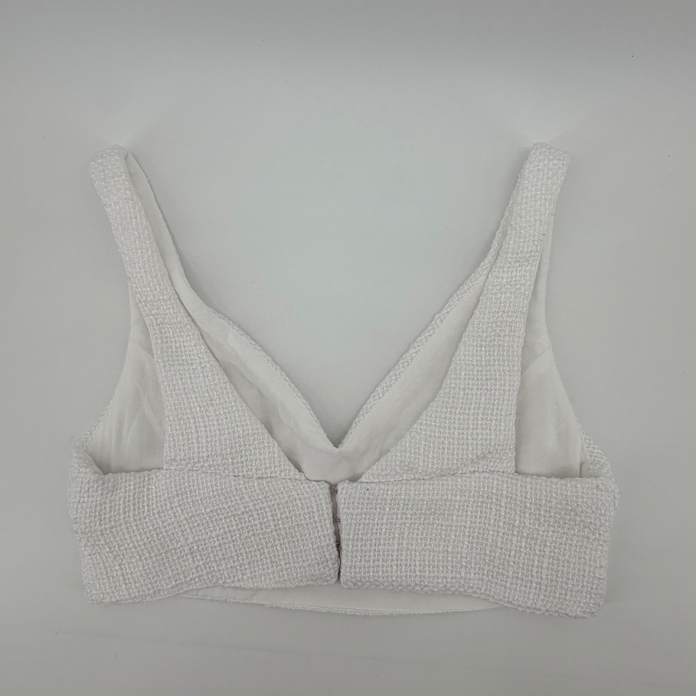 Showpo Crop Top V-Neck Size 2 White Textured Tweed Hook Back Womens - Picture 2 of 5